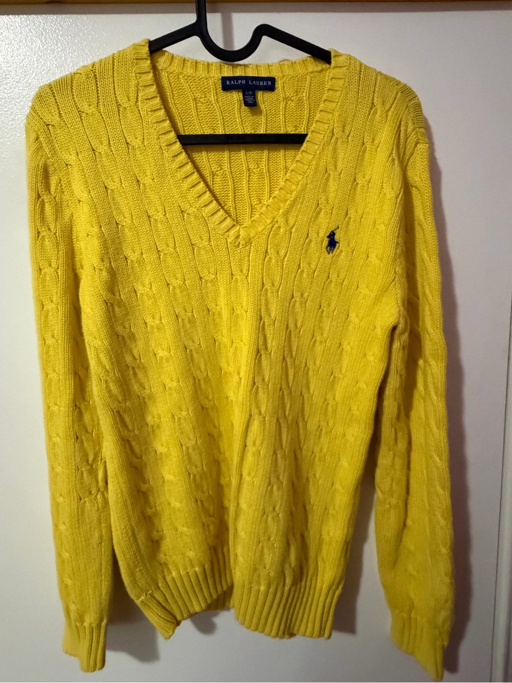 Ralph Lauren Bright Yellow Cable-Knit V-Neck Sweater